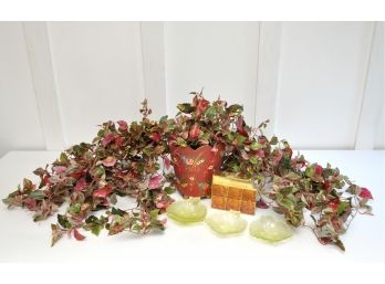 Hand Painted Tin Cachepot With Faux Greenery And More