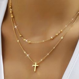 Classic French Trendy Niche Personality Layered Cross Double-Layer Necklace