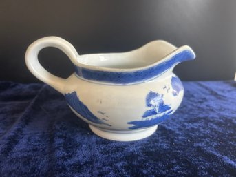 Blue & White Porcelain Gravy Boat (Pagoda Landscape)