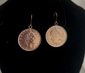 Italian Lire Coin Dangle Earrings