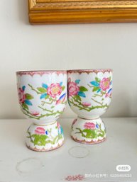 Pair Of Minton Bone China Floral Egg Cups  Made In England, Hand Decorated
