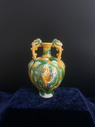 Vintage Style Decorative Double-Handle Vase With Phoenix Medallion