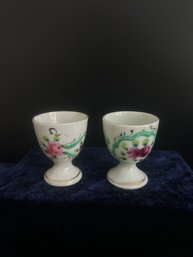 Pair Of Hand-Painted Floral Porcelain Footed Cups
