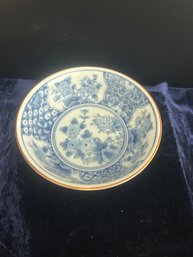 Hand-Painted Blue & White Floral Porcelain Bowl