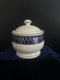 Mikasa Aztec Blue Pottery Covered Sugar Bowl Set