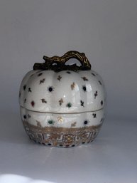 Hand-decorated Ceramic Pumpkin Form Box