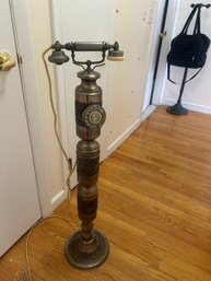 RARE Vintage French Style Brass Telephone Floor Standing Rotary Phone