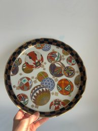 Japanese Porcelain Decorative Plate With Geometric Orbs And Gilt Rim