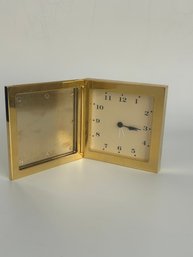 Vintage Brass Folding Desk Clock With Protective Case