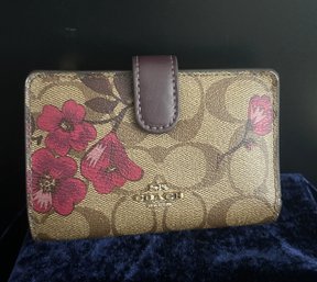 Coach Floral Signature Canvas Medium Wallet With Snap Closure