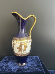 Vintage Cobalt Blue & 24k Gold Grecian Style Porcelain Ewer