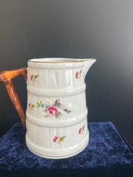 Hand-Painted Floral Barrel Pitcher