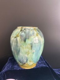 Green Drip Glaze Studio Pottery Vase  Art Pottery