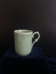 Vintage Longquan Celadon Porcelain Mug - Ornate Scroll Handle