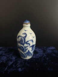 Chinese Blue & White Porcelain Snuff Bottle With Landscape Decoration