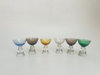 Set Of 6 Colored Glass Liqueur / Cordial Glasses