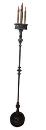 Tall Antique-style Metal Floor Candle Stand, Possibly From The 18th Century, Featuring Intricate Carving And