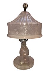 Antique L.E. Smith Circus Clown Gorilla Lamps Made From Frosted Pink Glass