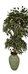 Artificial Tree Inside Decorative Textured Green Ceramic Urn