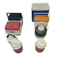 Collection Of Vintage Portable Coolers And Beverage Jugs
