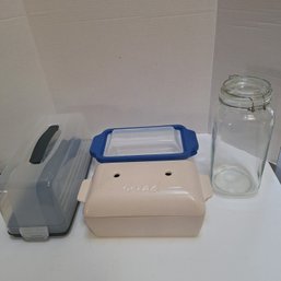 Bread Pan And Storage Containers Kitchen Lot