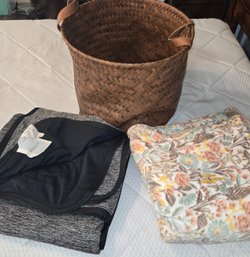 Blankets & Woven Basket,  Table Runner