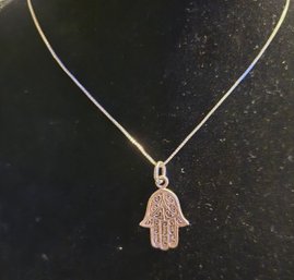Silver Hamsa Hand Pendant Necklace