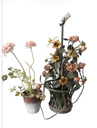 Vintage Italian Tole Floral Arrangements Often Featuring Wrought Iron Or Metal Flowers In A Pot Lamp