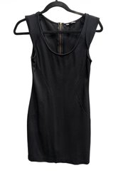 Express Black Sleek Fitted Full-zip Mini Dress With A Gold Zipper
