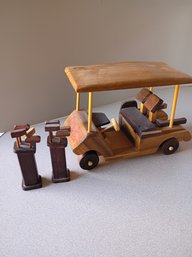 Wooden Golf Cart And Clubs