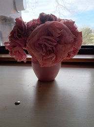 Paper Mache Pink Flowers In Small Pink Vase