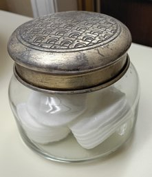 Vintage-inspired Glass Vanity Jar With A Decorative Silver-toned Lid