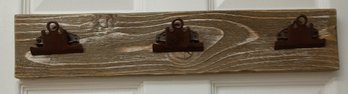Rustic Wooden Wall-mounted Coat Rack Featuring Three Metal Clip-style Hooks. L