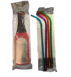Microplane Grater & 4 Reusable Straws. New