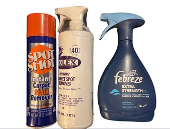 Spot Shot, Folex Instant Carpet Cleaner & Febreze Fabrics Spray.