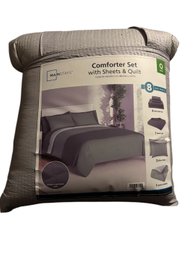 Mainstays Queen Size Comforter Set With Sheets & Quilt 8pc. New