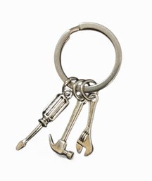 Metal Keychain With Miniature Tool Charms.