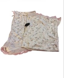 Tahari Two-piece Pajama Set With A Gray And White Botanical Print And Cream Lace Trim