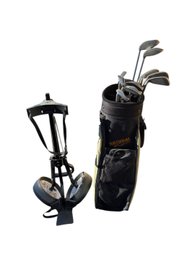 Set Of Natural Golf Branded Golf  Bag, Callaway/Ping Zing Clubs  And A Pull-cart.