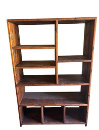 A Solid Redwood Pine Bookcase With Cubby Storage.