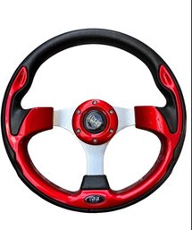 A Universal 12.5-inch Red Rally-style Golf Cart Steering Wheel