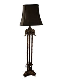 Elephant Floor Lamp With Faux Bamboo Metal Base With 3 Elephant Heads.