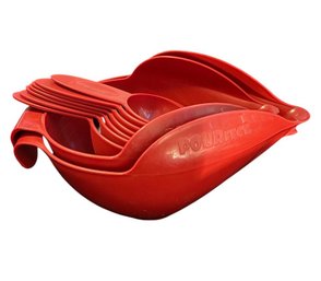 Pourfect Stacking Mixing Bowls And Measuring Cups Set In Red.