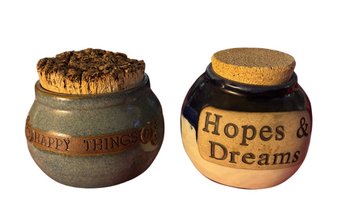 Two Handcrafted Ceramic Jars With Cork Lids