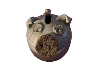 Handmade Speckled Stoneware Pottery Piggy Bank Featuring A Cork Stopper For The Snout.