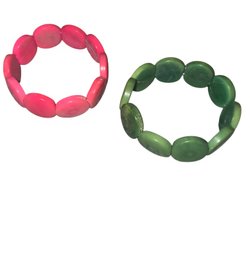Green & Pink Tagua Nut Stretch Bracelets