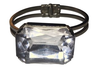 Silver-toned Bracelet With A Large Rectangular Crystal Looking Stone.