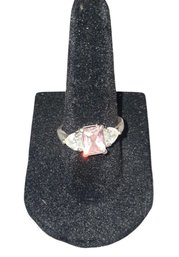 Sterling Silver Marked 925 With Pink Faux Gemstone
