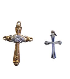 2 Cross Pendants 14k & 925