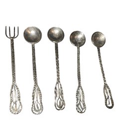 Antique Set Of Five Turkish Ottoman Coin Spoons.
